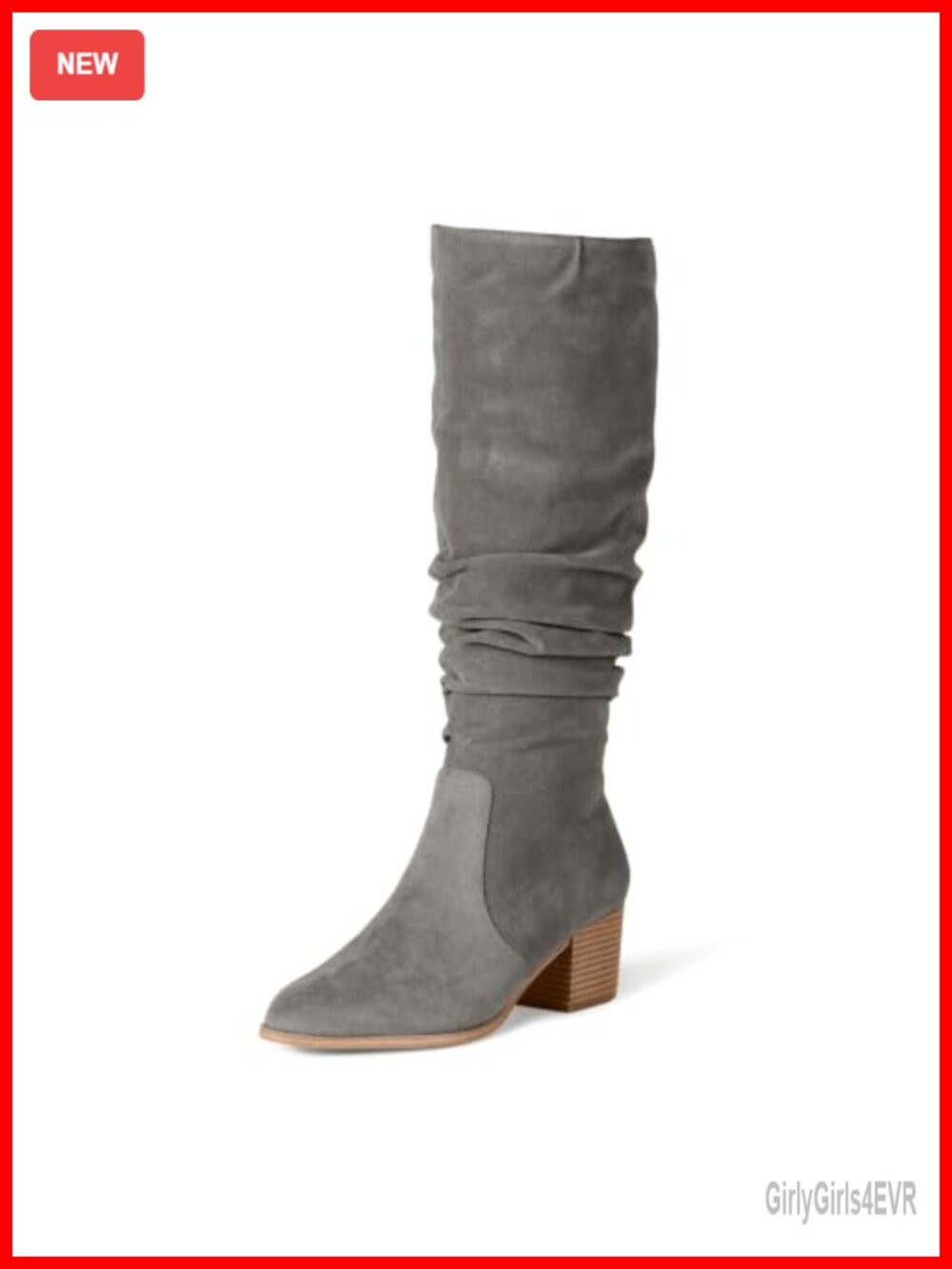 Tall Block Heel Boots Faux Suede Pointed Toe Knee-High